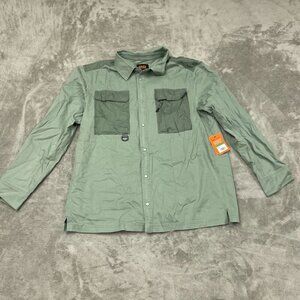 Bass Outdoor Stretch Worker Shirt L Green Cotton/Nylon Blend NWT 6409